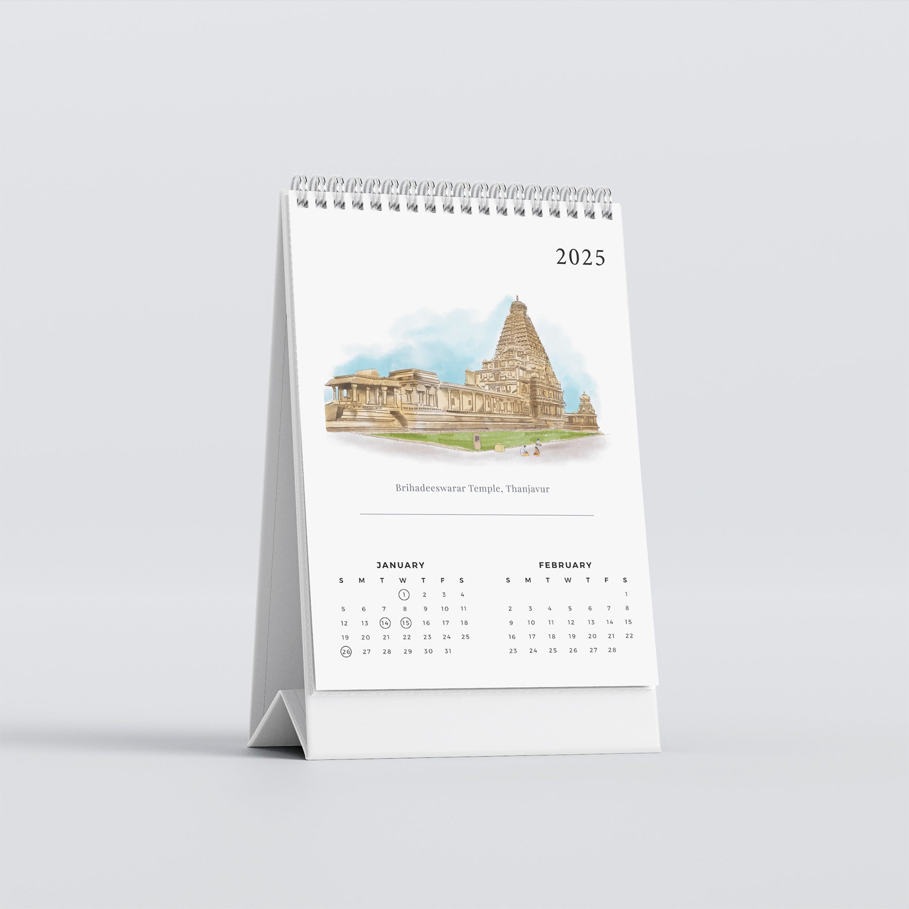 2025 Table Top Calendar - Temples of Tamil Nadu - PaperKaite