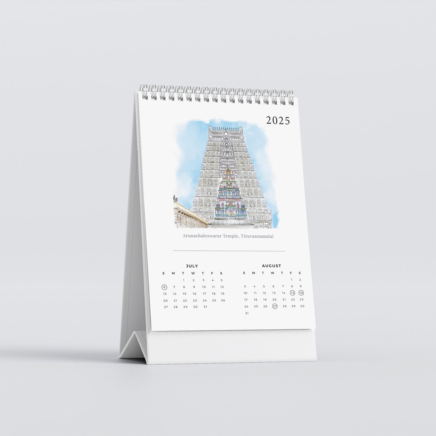 2025 Table Top Calendar - Temples of Tamil Nadu - PaperKaite