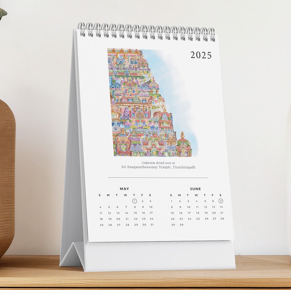 2025 Table Top Calendar - Temples of Tamil Nadu - PaperKaite