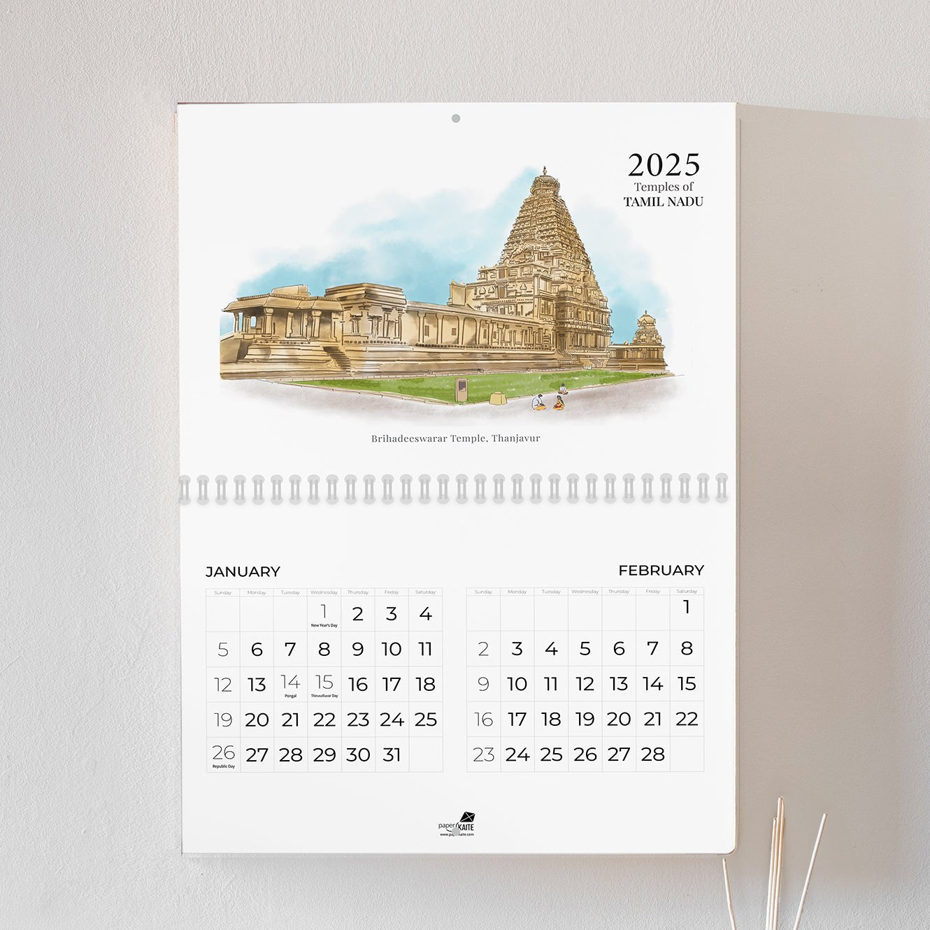 2025 Wall Calendar - Temples of Tamil Nadu - PaperKaite