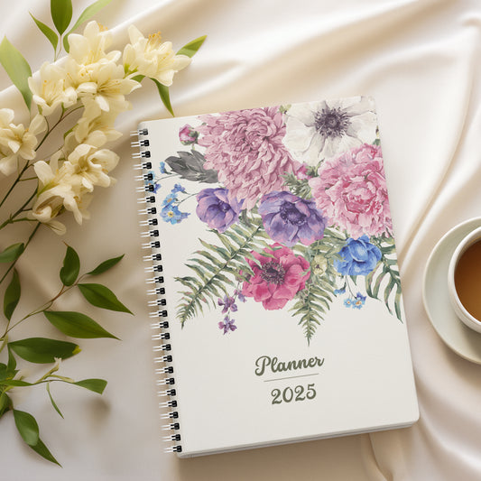 Wild Bouquet Spiral 2025 Planner - A5 Size Soft Case Weekly Planner with 100gsm paper - Floral Design