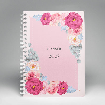 Blush Spiral 2025 Planner - A5 Size Soft Case Weekly Planner with 100gsm paper - Floral Design - PaperKaite