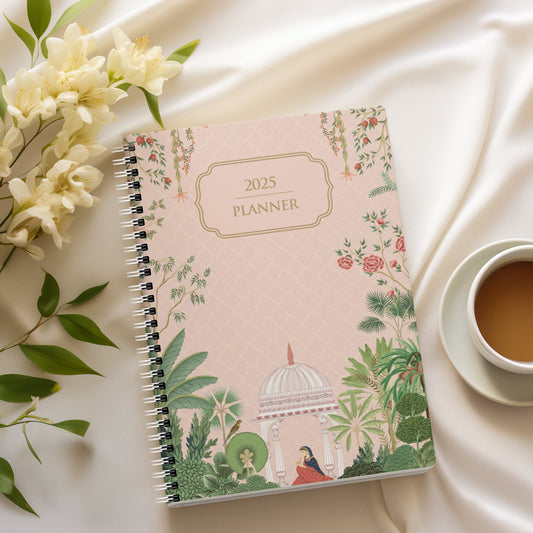 Gulabi Mehal 2025 Planner - A5 Size Case Weekly Planner with 100gsm paper - Ethnic Indian Design - PaperKaite