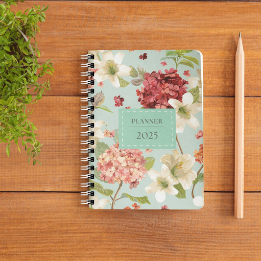 Jade Blooms Spiral 2025 Pocket Planner - A6 Size Soft Case Weekly Planner with 100gsm paper - Floral Design - PaperKaite