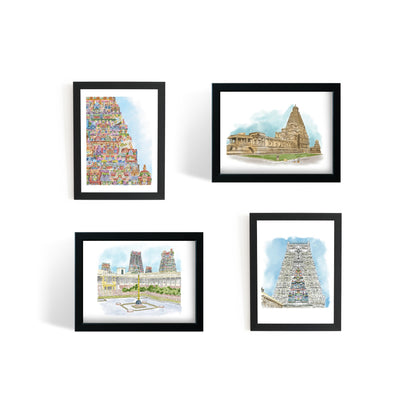 Temples of Tamil Nadu - Art Print - Pack of 4 - PaperKaite