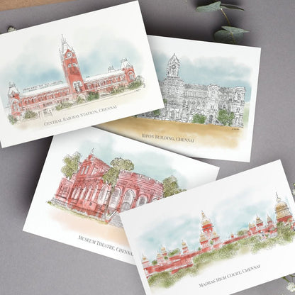 The Chennai Series - Hand Sketched Greeting Card Set - PaperKaite