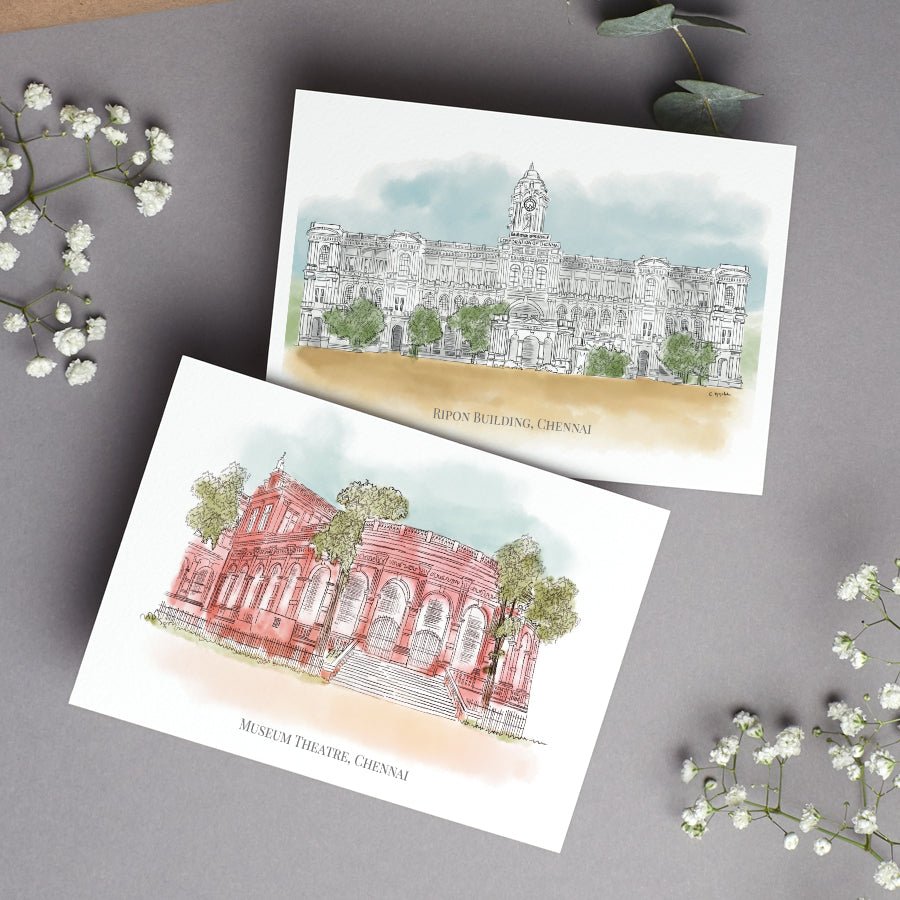 The Chennai Series - Hand Sketched Greeting Card Set - PaperKaite