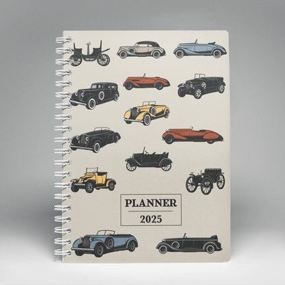 Vintage Cars 2025 Planner - A5 Size Soft Case Weekly Planner with 100gsm paper - Gifting for Men